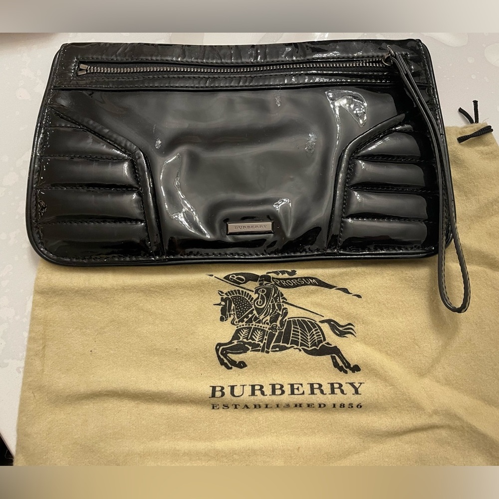 Authentic Burberry Black Patent Leather Clutch